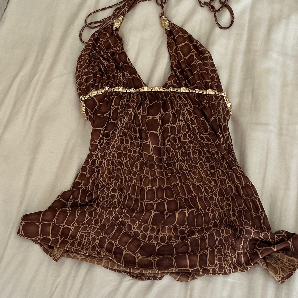 Sky Brown and Gold Halter Top